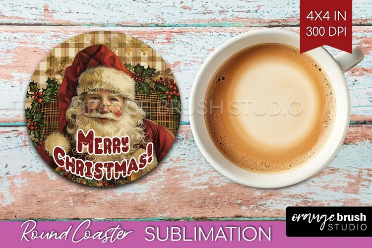 Vintage Christmas Round Coaster - Xmas Coaster Sublimation