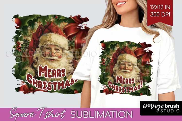 Vintage Christmas Sublimation, Xmas Square Tshirt Background