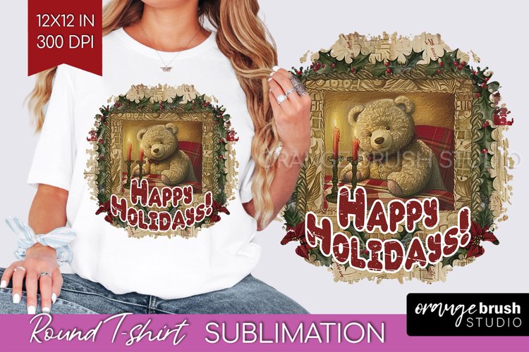 Vintage Christmas Sublimation, Xmas Round Tshirt Background