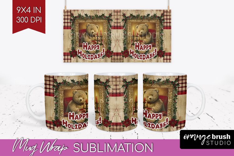 Vintage Christmas Mug Wrap - Retro Xmas 15Oz Mug Sublimation example image 1