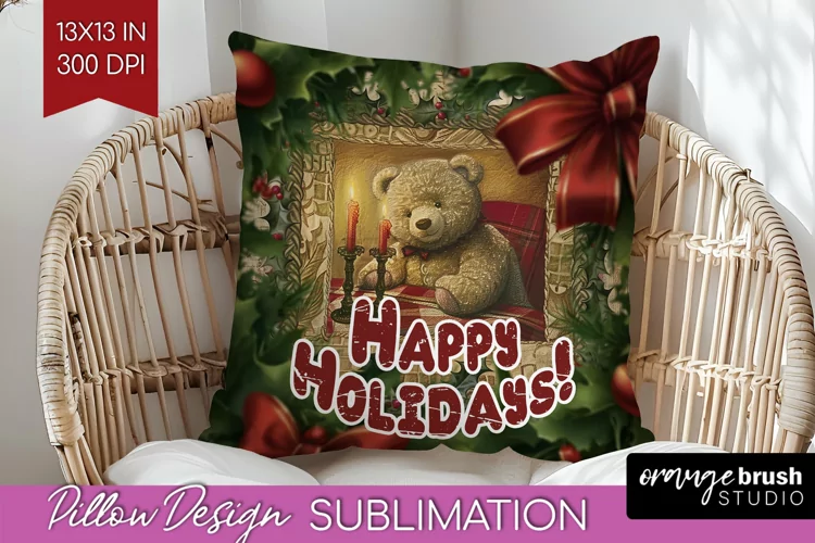 Vintage Christmas Pillow Sublimation - Xmas Pillow Cover PNG