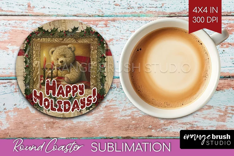 Vintage Christmas Round Coaster - Xmas Coaster Sublimation