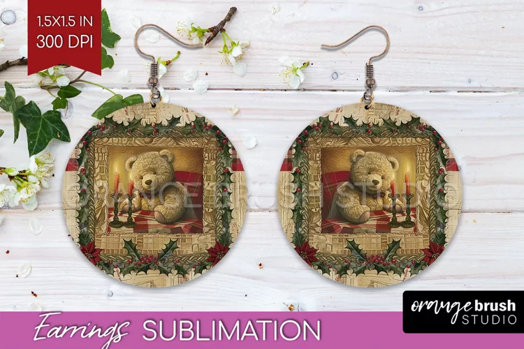 Vintage Christmas Round Earrings - Retro Xmas Sublimation