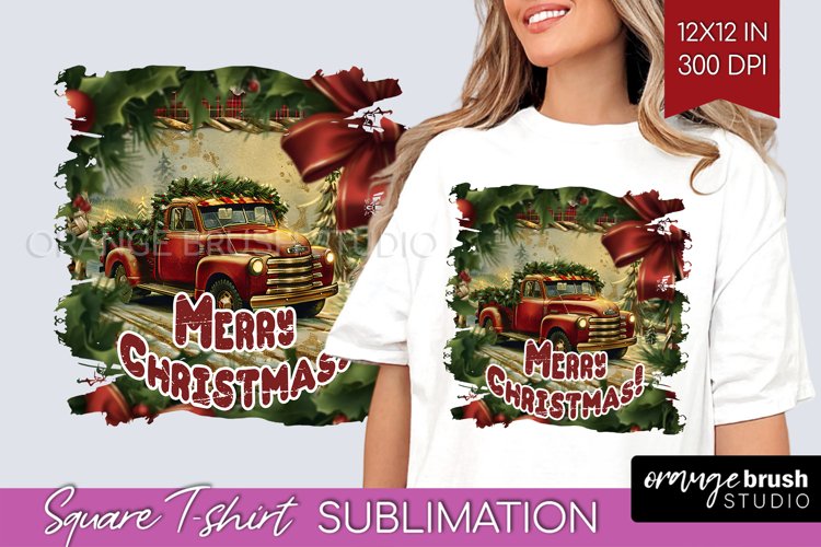 Vintage Christmas Sublimation, Xmas Square Tshirt Background
