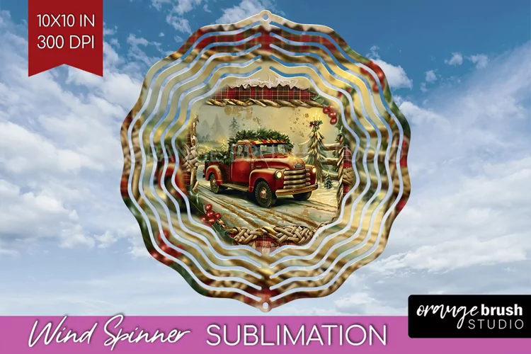 Vintage Christmas Wind Spinner PNG - Retro Xmas Sublimation