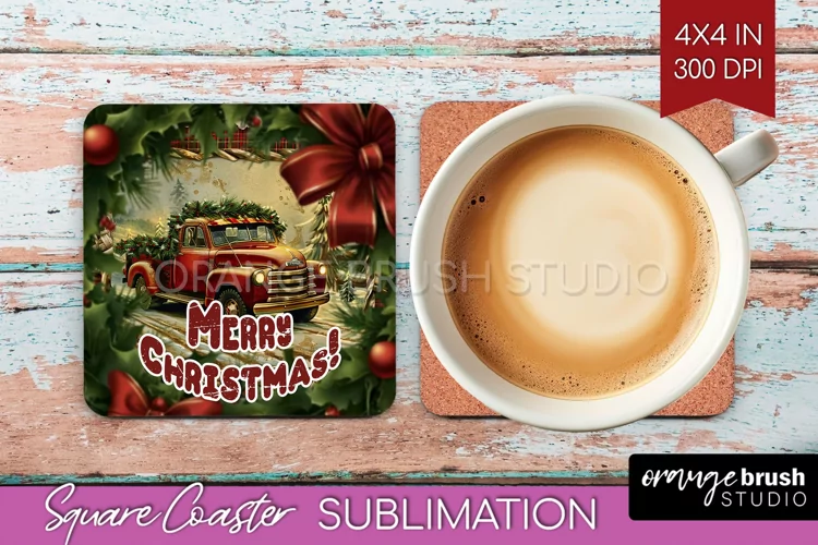 Vintage Christmas Square Coaster - Xmas Coaster Sublimation