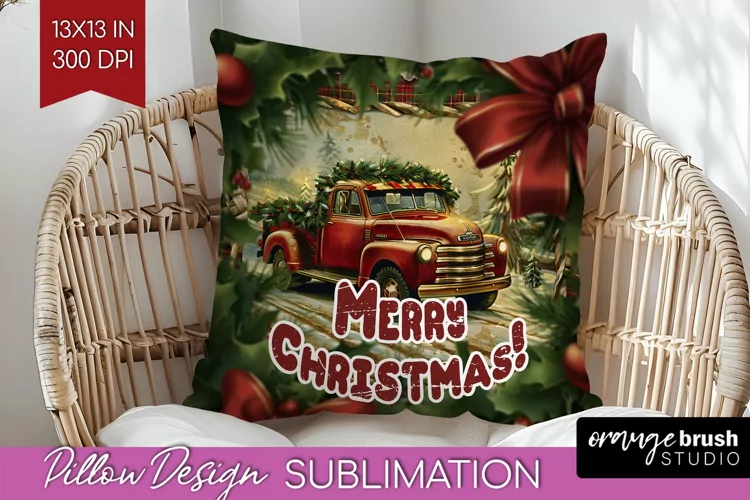 Vintage Christmas Pillow Sublimation - Xmas Pillow Cover PNG