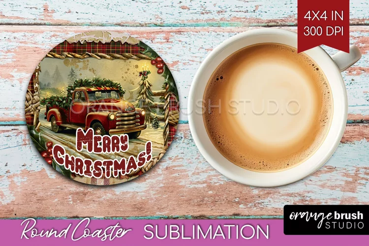 Vintage Christmas Round Coaster - Xmas Coaster Sublimation
