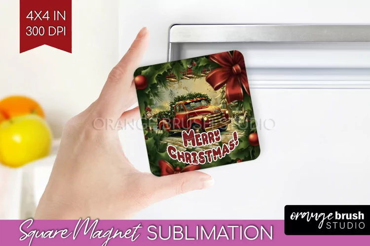 Vintage Christmas Magnet Sublimation - Retro Xmas Magnet PNG