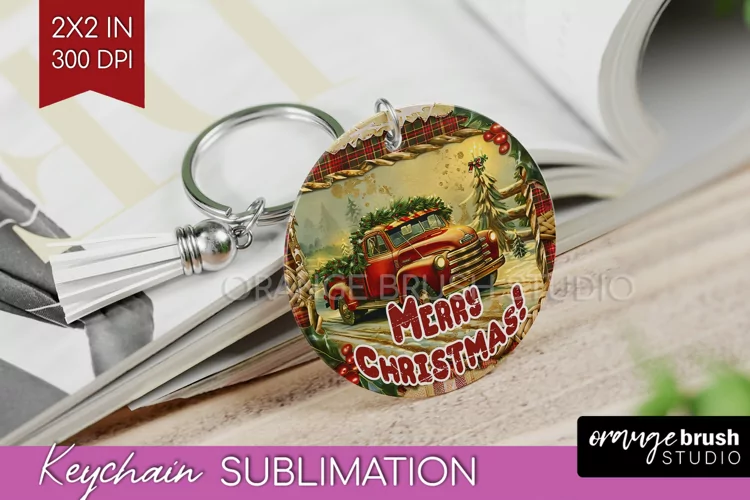 Vintage Christmas Keychain PNG - Xmas Keychain Sublimation