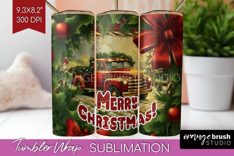 Vintage Christmas Tumbler Wrap - Xmas Tumbler Sublimation