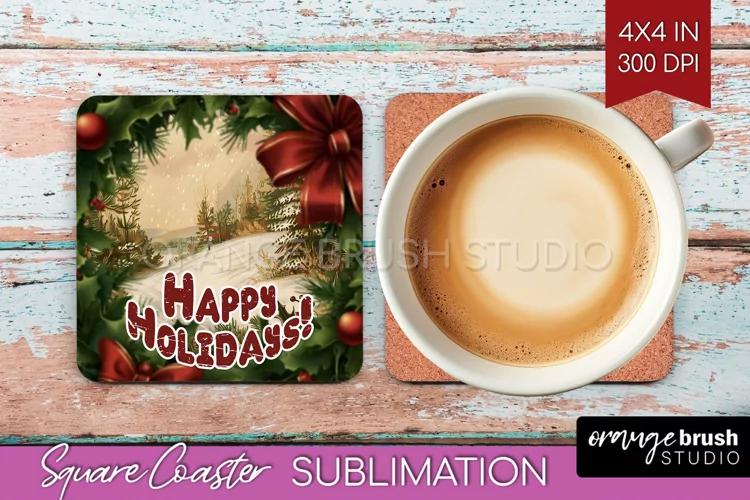 Vintage Christmas Square Coaster - Xmas Coaster Sublimation