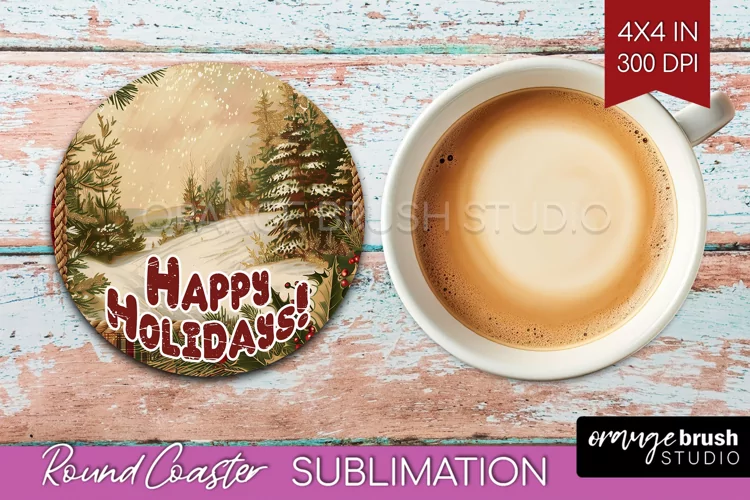 Vintage Christmas Round Coaster - Xmas Coaster Sublimation
