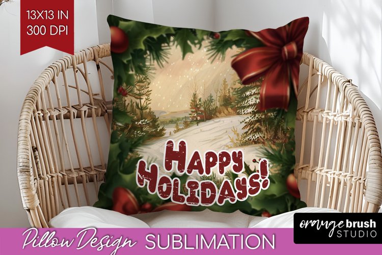 Vintage Christmas Pillow Sublimation - Xmas Pillow Cover PNG example image 1
