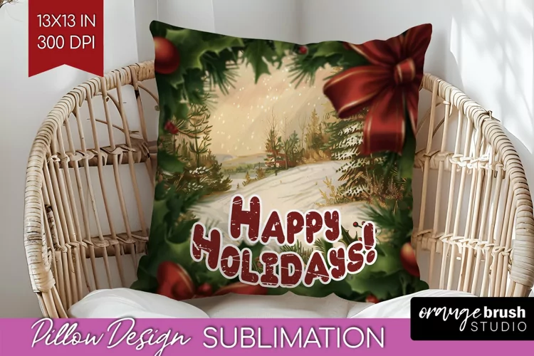 Vintage Christmas Pillow Sublimation - Xmas Pillow Cover PNG