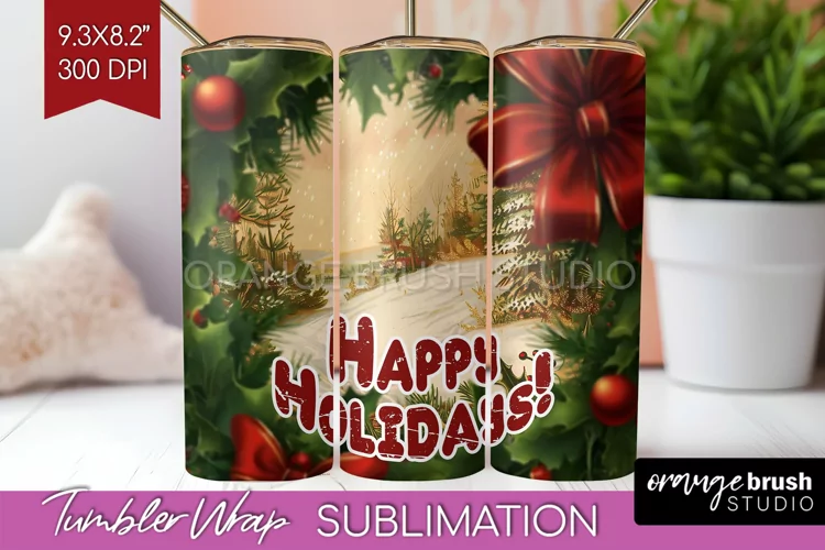 Vintage Christmas Tumbler Wrap - Xmas Tumbler Sublimation