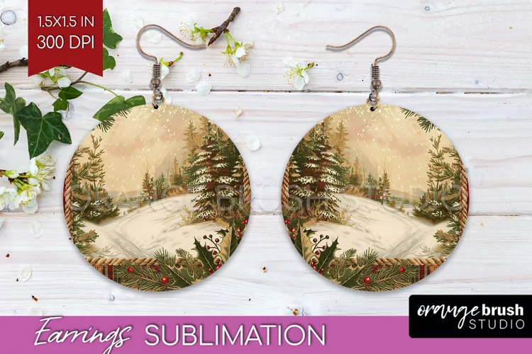 Vintage Christmas Round Earrings - Retro Xmas Sublimation