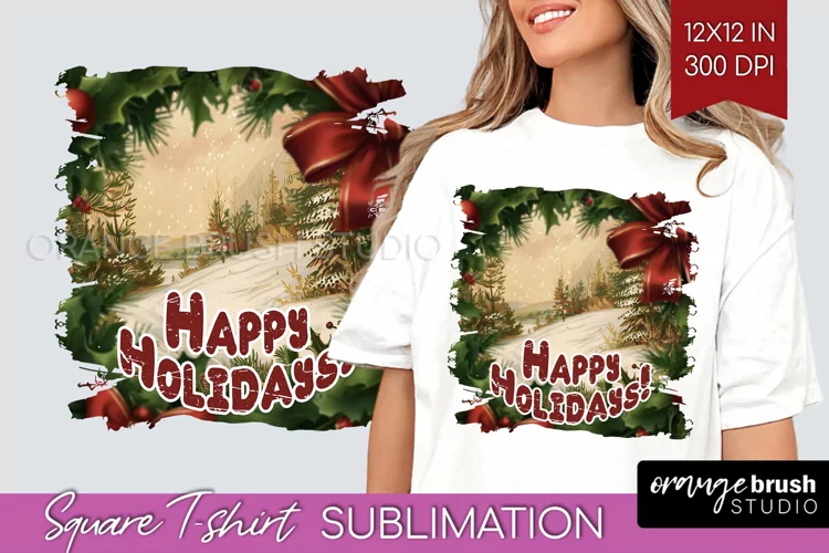 Vintage Christmas Sublimation, Xmas Square Tshirt Background