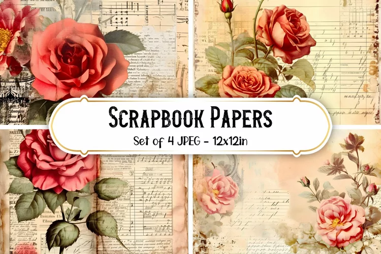 4 Vintage Rose Paper Backgrounds | Scrapbook papers