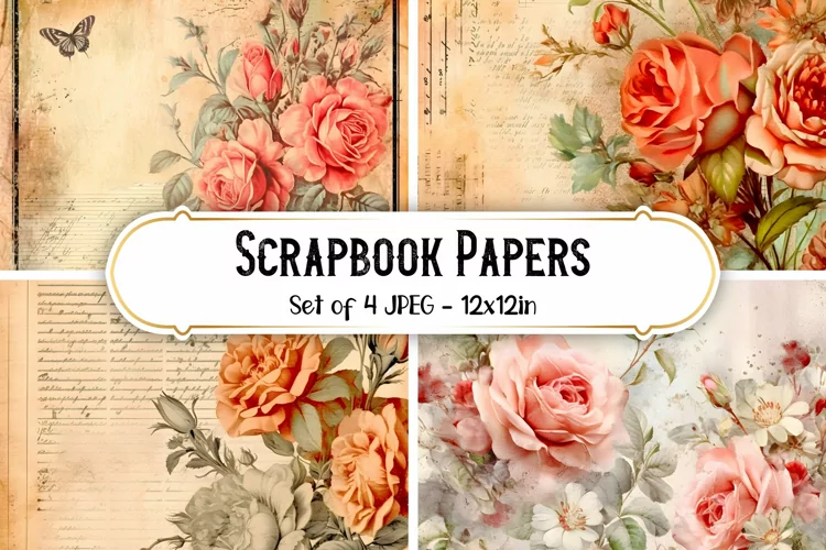 4 Vintage Rose Paper Backgrounds | Scrapbook papers