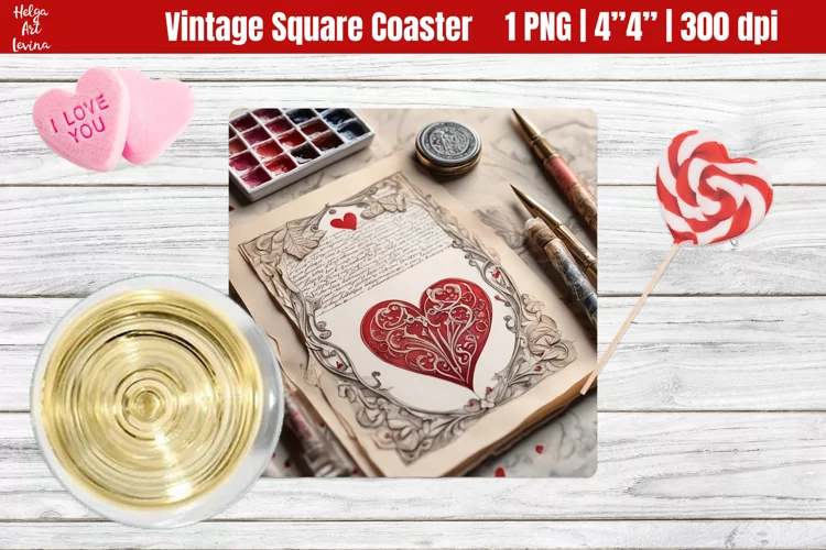 Vintage Valentine's Day| Square Coaster Sublimation
