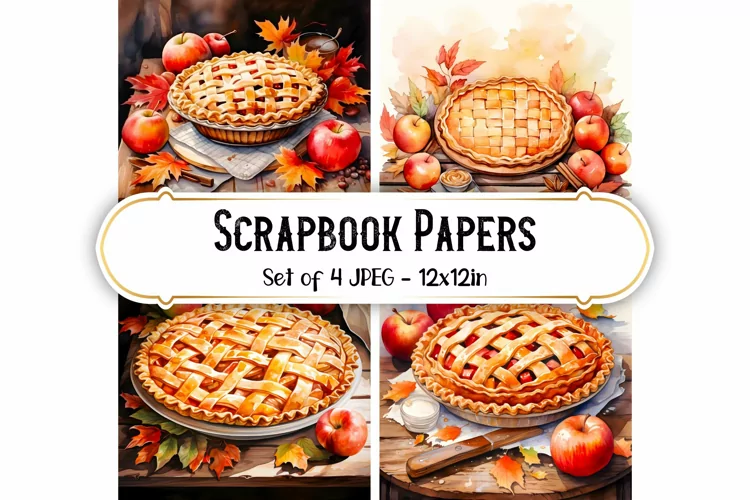 4 Watercolor Apple Pie Backgrounds | Scrapbook papers