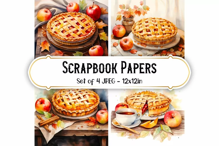 4 Watercolor Apple Pie Backgrounds | Scrapbook papers