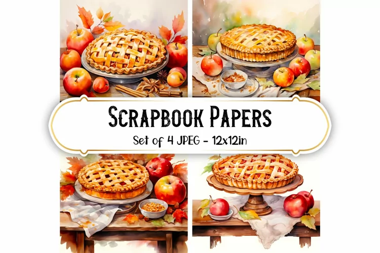 4 Watercolor Apple Pie Backgrounds | Scrapbook papers