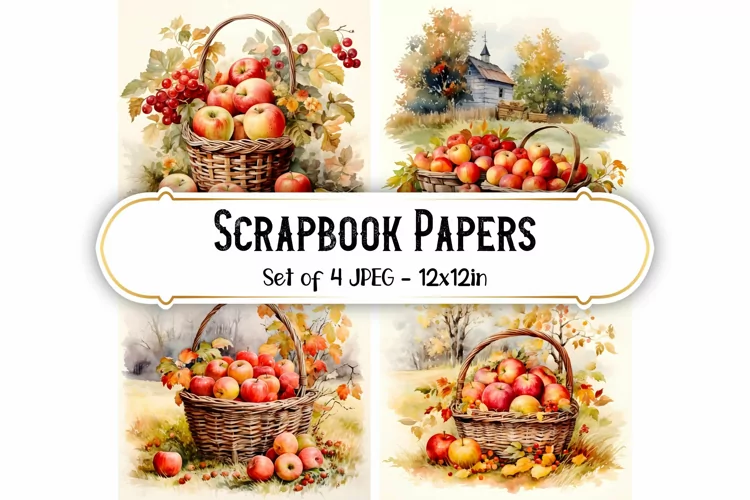 4 Watercolor Apple Season Backgrounds | Scrapbook papers