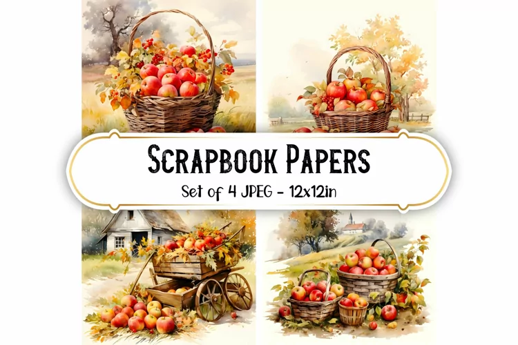4 Watercolor Apple Season Backgrounds | Scrapbook papers