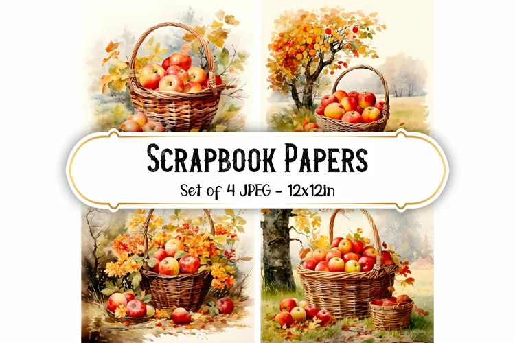 4 Watercolor Apple Season Backgrounds | Scrapbook papers