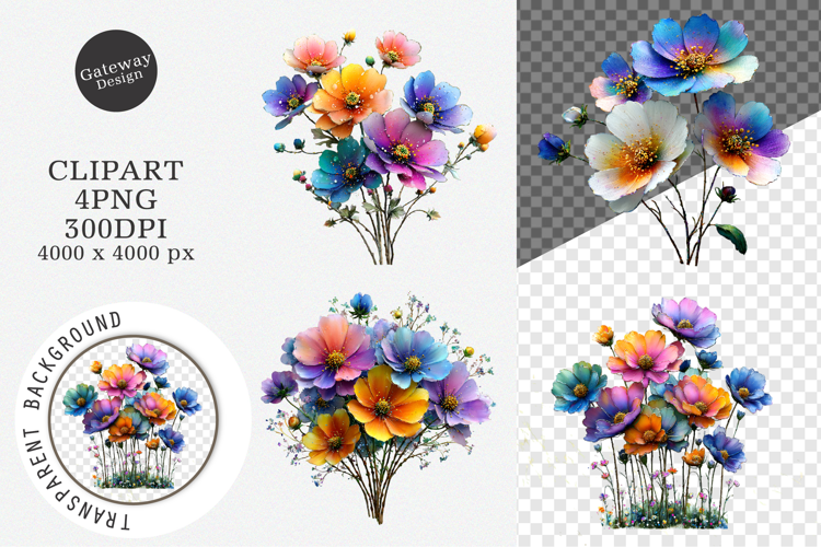 Watercolor Cosmos Flowers clipart