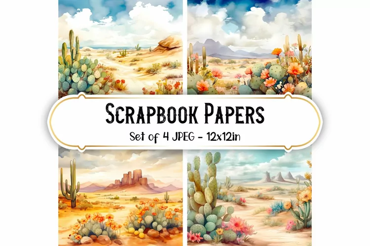 4 Watercolor Desert Scene Backgrounds | Scrapbook papers