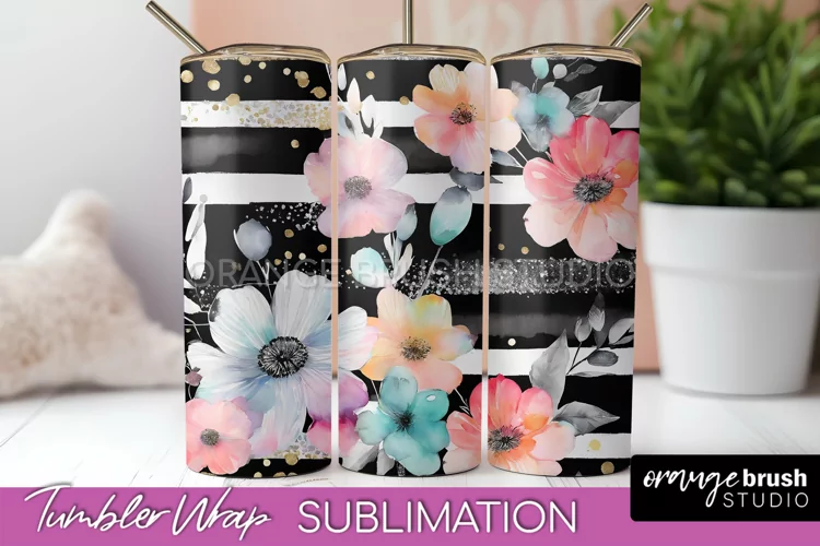 Floral Tumbler Wrap - Pink Flowers Watercolor Tumbler PNG