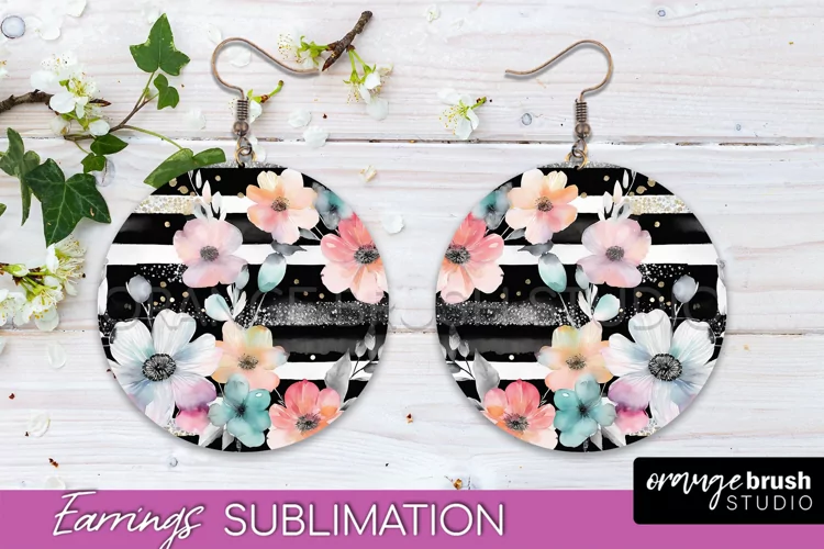 Watercolor Flowers Earrings, Pink Floral Earring Sublimation