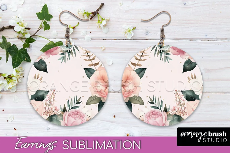 Watercolor Flowers Earrings, Pink Floral Earring Sublimation