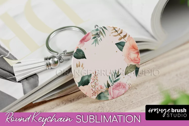 Pink Flowers Keychain, Floral Keychain Sublimation Design