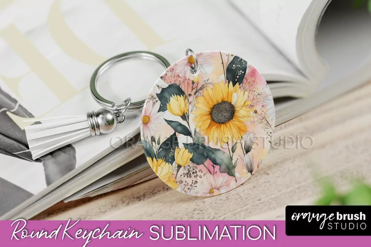Pink Flowers Keychain, Floral Keychain Sublimation Design