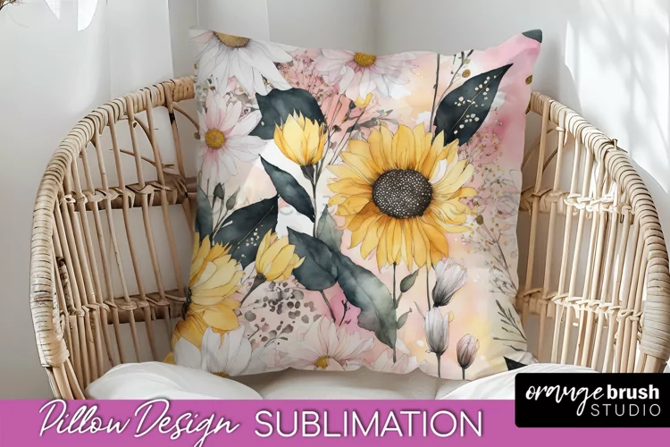 Watercolor Flowers Pillow Cover - Summer Pillow Sublimation