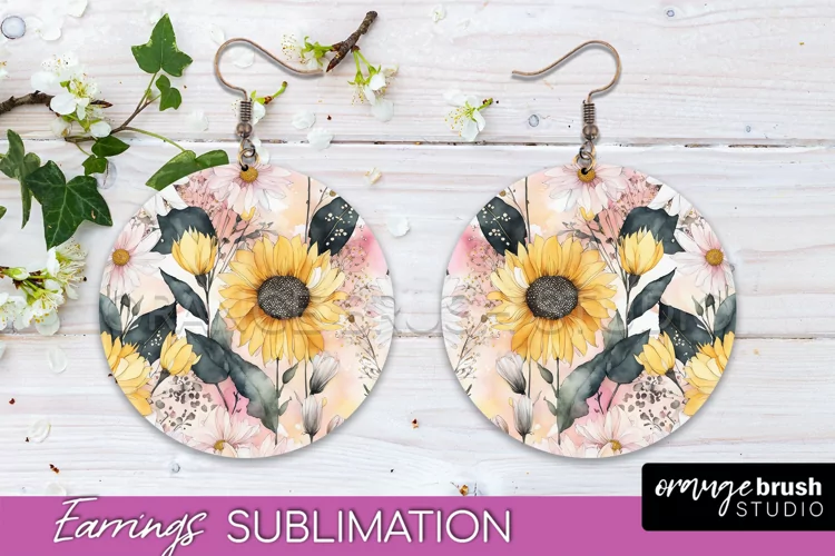 Watercolor Flowers Earrings, Pink Floral Earring Sublimation