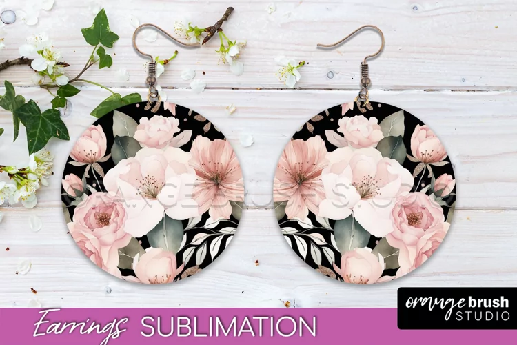 Watercolor Flowers Earrings, Pink Floral Earring Sublimation