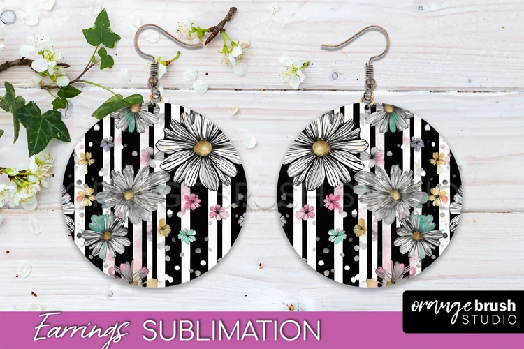 Watercolor Flowers Earrings, Pink Floral Earring Sublimation