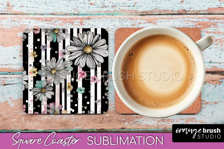 Watercolor Flowers Square Coaster - Floral Pink Sublimation