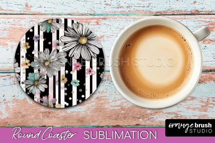 Watercolor Flowers Round Coaster - Floral Pink Sublimation