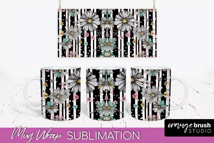 Pink Watercolor Flowers Mug Wrap - Floral Mug Sublimation