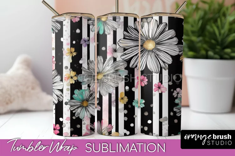 Floral Tumbler Wrap - Pink Flowers Watercolor Tumbler PNG