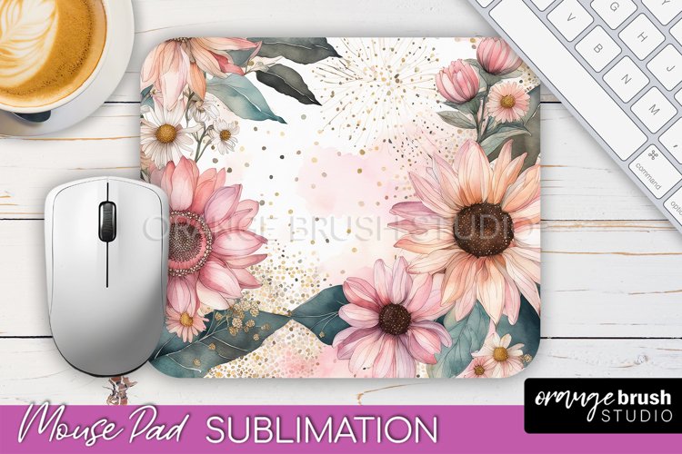 Floral Mouse Pad PNG - Pink Flowers Mousepad Sublimation
