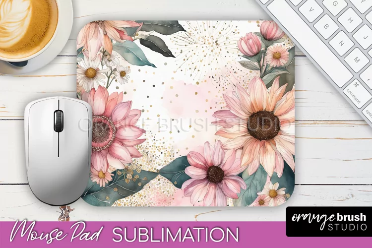 Floral Mouse Pad PNG - Pink Flowers Mousepad Sublimation
