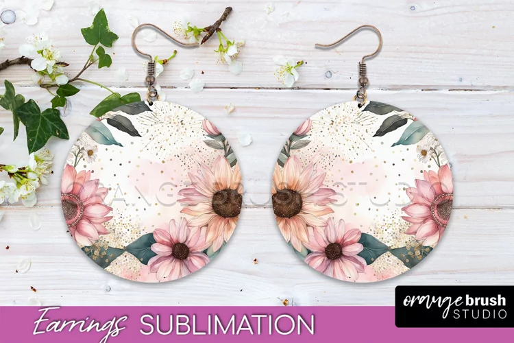 Watercolor Flowers Earrings, Pink Floral Earring Sublimation