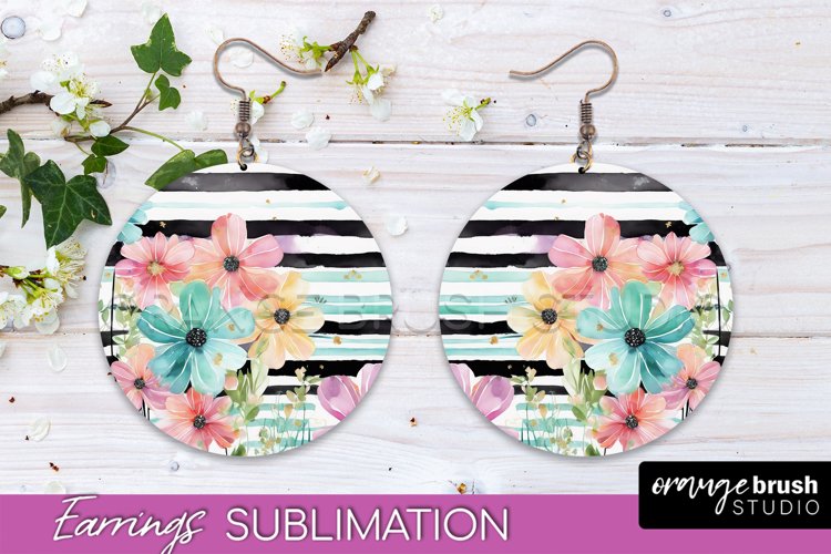 Watercolor Flowers Earrings, Pink Floral Earring Sublimation